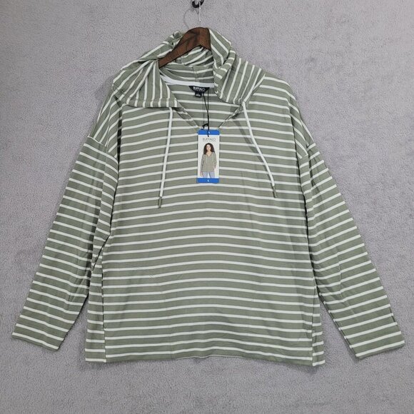 NEW Buffalo David Bitton Womens L Striped Long Sleeve Hooded Pullover Top - Picture 2 of 8